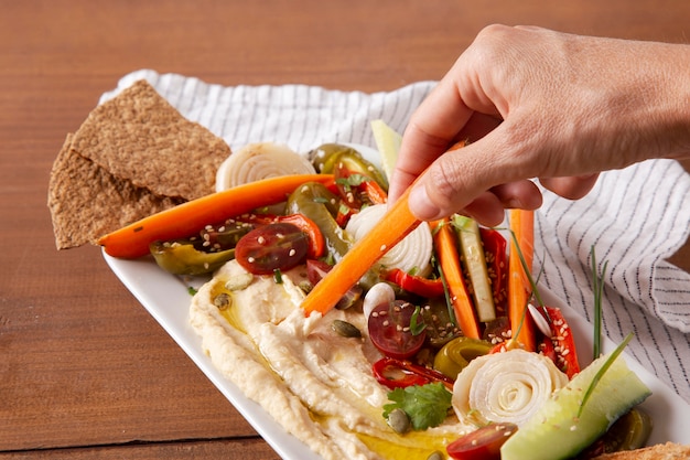 Nahaufnahme von Snacks (gesund-ungesund)