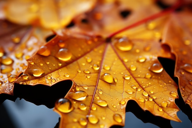 Kostenloses Foto nahaufnahme von trockenen herbstblättern mit tautropfen