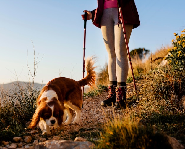 Kostenloses Foto nahaufnahme wanderer mit niedlichen hund