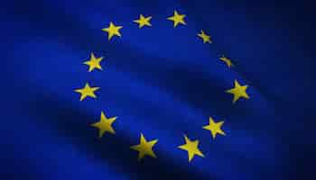 Kostenloses Foto nahaufnahmeaufnahme der realistischen wehenden flagge europas mit interessanten texturen