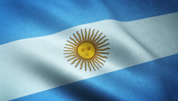 Nahaufnahmeaufnahme der wehenden Flagge von Argentinien mit interessanten Texturen