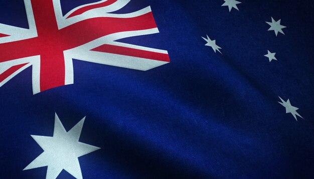 Nahaufnahmeaufnahme der wehenden Flagge von Australien mit interessanten Texturen