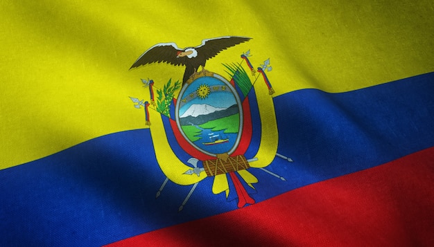 Nahaufnahmeaufnahme der wehenden Flagge von Ecuador mit interessanten Texturen