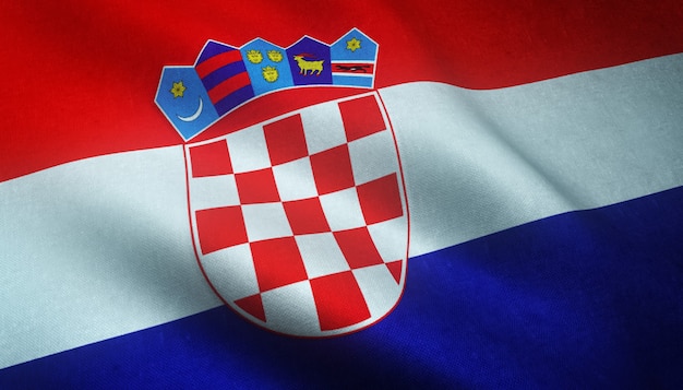 Nahaufnahmeaufnahme der wehenden Flagge von Kroatien mit interessanten Texturen