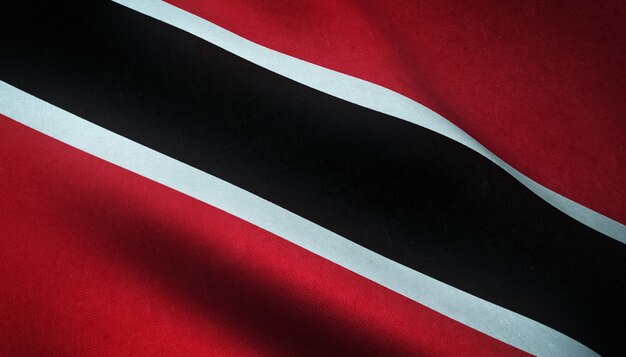 Nahaufnahmeaufnahme der wehenden Flagge von Trinidad und Tobago mit interessanten Texturen