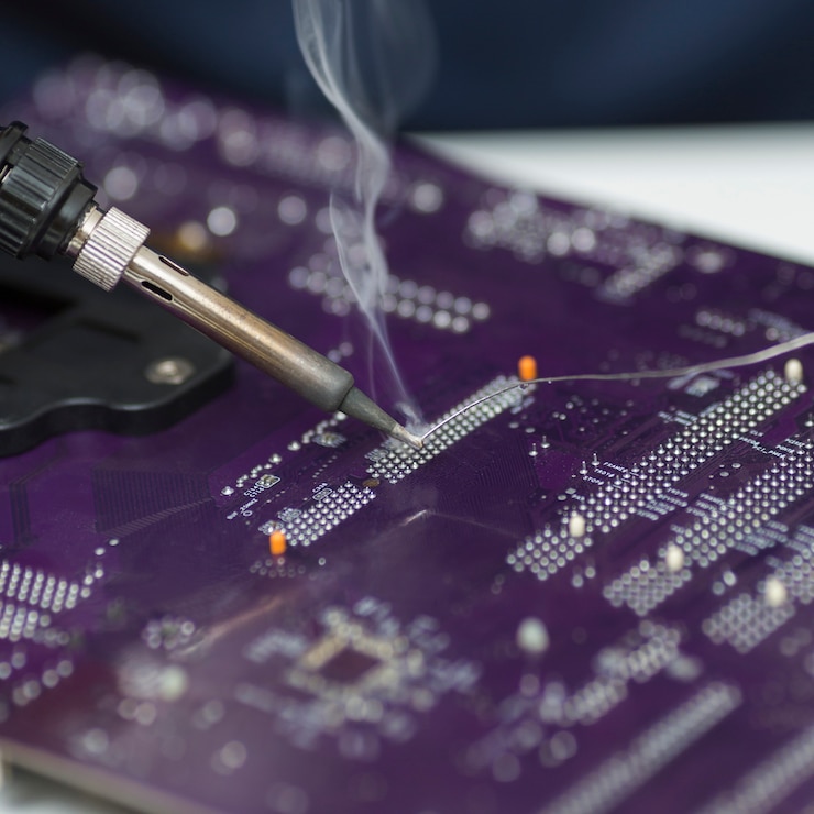 Kostenlose Foto nahaufnahmereparatur eines computer-motherboards