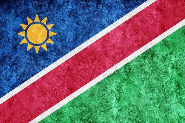 Namibia Metallische Flagge, strukturierte Flagge, Grunge-Flagge