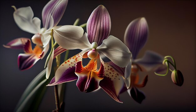 Natürliche Eleganz in einem blühenden Orchideen-Arrangement, das von KI generiert wird