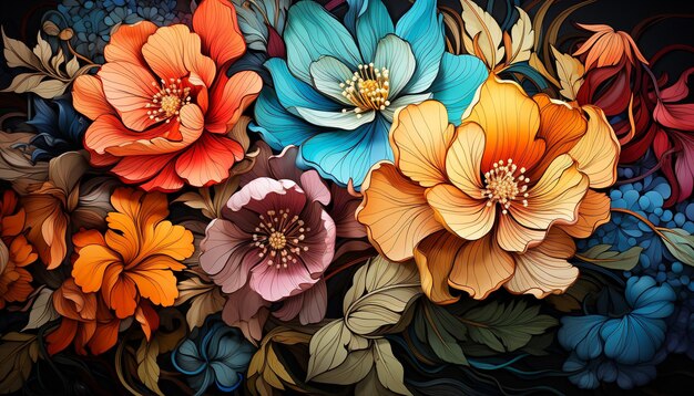 Natürliche Eleganz in einem modernen Blumenmuster, ein farbenfroher Hintergrund, der durch künstliche Intelligenz generiert wird