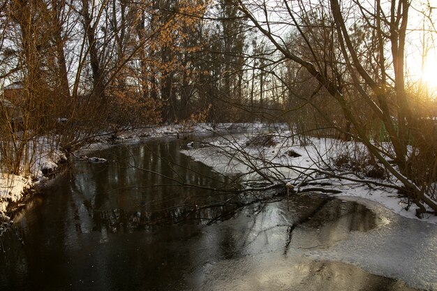 Natürliche schöne landschaft mit fluss Kostenlose Foto