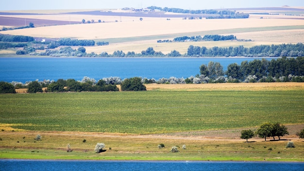 Natur von Moldawien, Wiese mit Dorfstraße und Grün