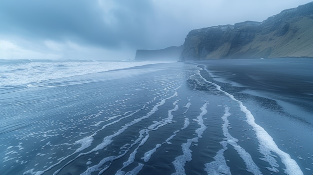 Kostenloses Foto naturlandschaft mit schwarzem sand am strand