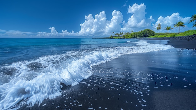 Kostenloses Foto naturlandschaft mit schwarzem sand am strand