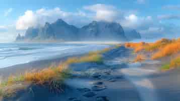 Kostenloses Foto naturlandschaft mit schwarzem sand am strand