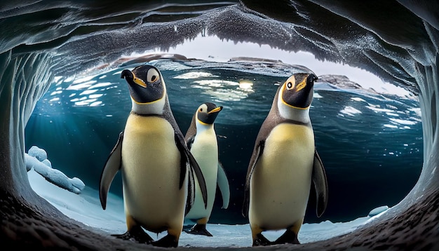 Naturschönheit in Pinguinkolonie, die zusammen watschelt, erzeugt durch KI