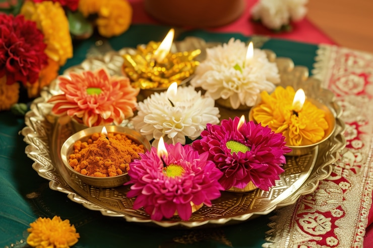 Kostenlose Foto navratri, sehr detaillierte blumendekoration