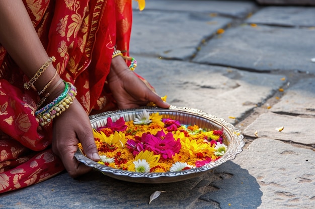 Kostenloses Foto navratri, sehr detaillierte blumendekoration