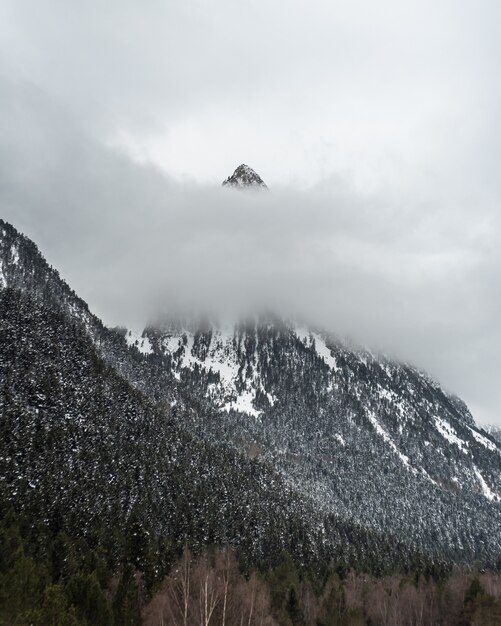 Nebel im schneebedeckten Berg