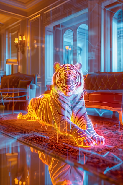 Kostenloses Foto neon-hologramm eines tigers