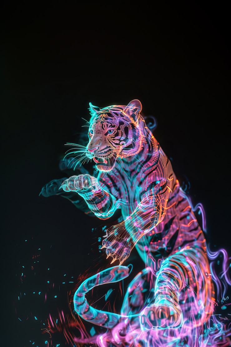 Kostenlose Foto neon-hologramm eines tigers