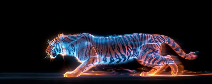 Kostenlose Foto neon-hologramm eines tigers