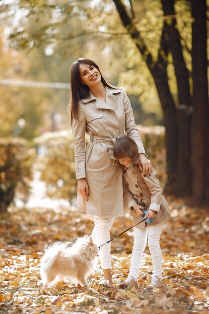 Nette und stilvolle Familie in einem Herbstpark