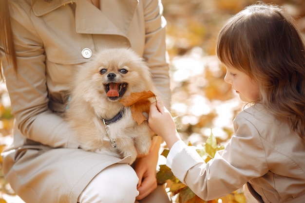 Nette und stilvolle Familie in einem Herbstpark