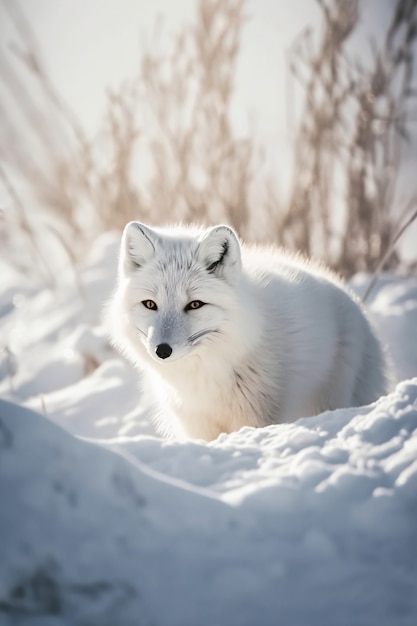 Netter Fuchs mit Schnee im Freien