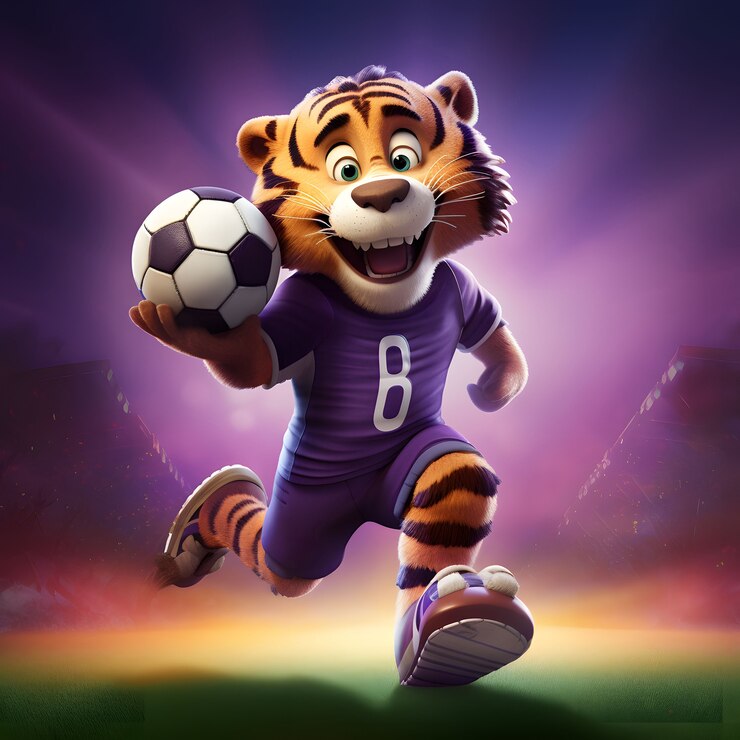 Kostenlose Foto netter tiger, der fußball spielt