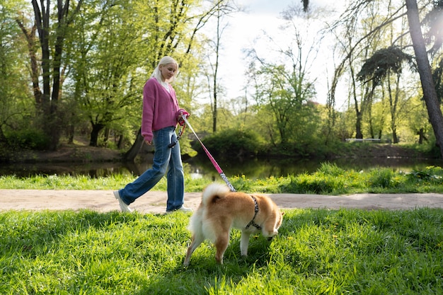 Nettes shiba inu haustier mit familie