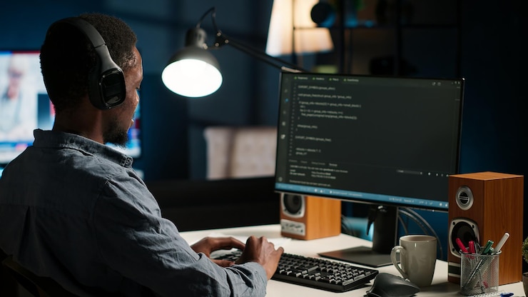 Kostenlose Foto netzwerkbetreiber aktualisiert skript und kombiniert html-code mit it-sprache