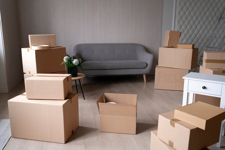 Kostenlose Foto neues zuhause voller ungeöffneter kartons