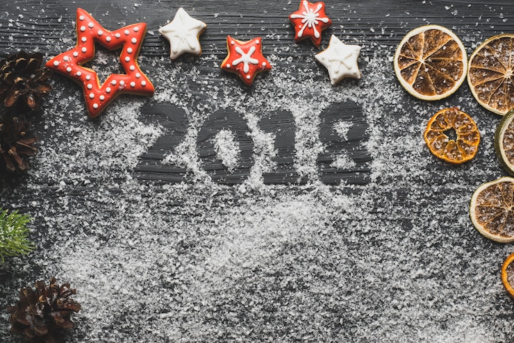 Kostenlose Foto neujahr hintergrund mit schnee und raum