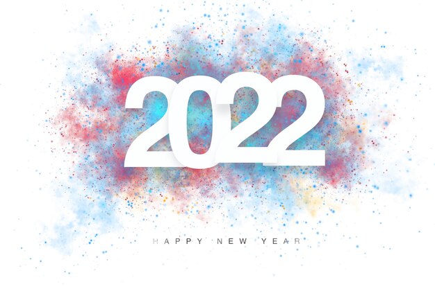 Neujahrsschild 2022 mit Aquarellfarbenspritzern