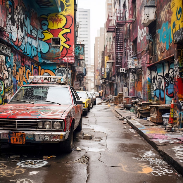New Yorker Straßen mit verlassenem Auto