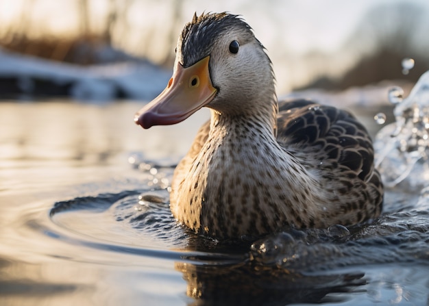 Kostenloses Foto niedliche ente lebt in der natur