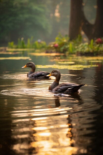 Niedliche Enten, die in der Natur leben