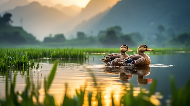 Niedliche Enten, die in der Natur leben