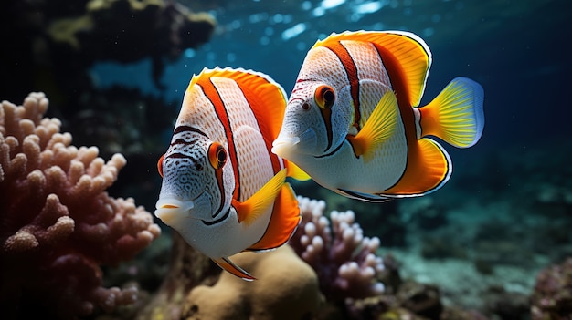 Niedliche Fische in der Nähe von Korallenriffen