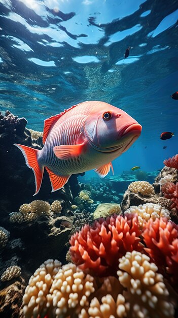 Niedliche Fische in der Nähe von Korallenriffen