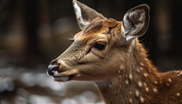 Niedliche Hirsche im Winterwald, Nahaufnahme, Porträt, generiert von AI