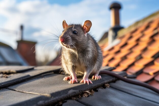 Kostenloses Foto niedliche ratte sitzt auf dem dach