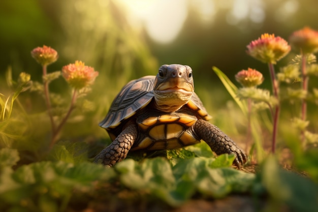 Kostenloses Foto niedliche schildkröte im wald