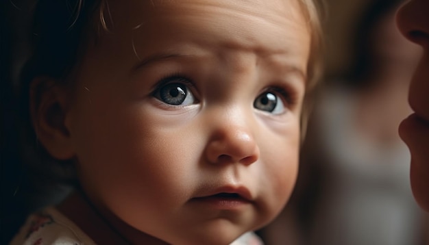 Kostenloses Foto niedlicher kleiner junge, der mit unschuld und freude, erzeugt durch ki, nach oben blickt