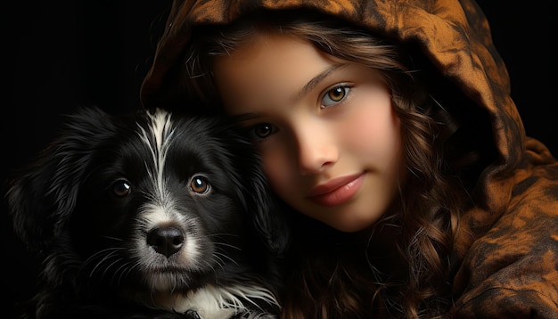 Niedliches Hundeporträt, kleiner Welpe, der in die Kamera blickt, reinrassige Schönheit, erzeugt durch künstliche Intelligenz