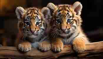 Kostenloses Foto niedliches tigerjunges starrt verspielte naturschönheit in nahaufnahme an, erzeugt durch künstliche intelligenz