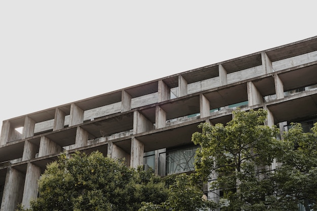 Kostenloses Foto niedriger winkel der betonstruktur in der stadt mit bäumen