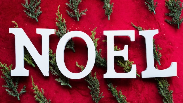 Noel-Titel zwischen Lebensbaumzweigen