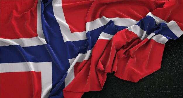 Norwegen Fahne geknittert auf dunklem Hintergrund 3D Render