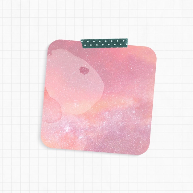 Kostenloses Foto notizblock mit rosa galaxie hintergrund quadratischer form und washi tape